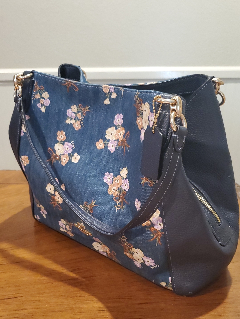 NEW Coach Denim Hallie Bag With Painted Floral - Picture 14 of 14